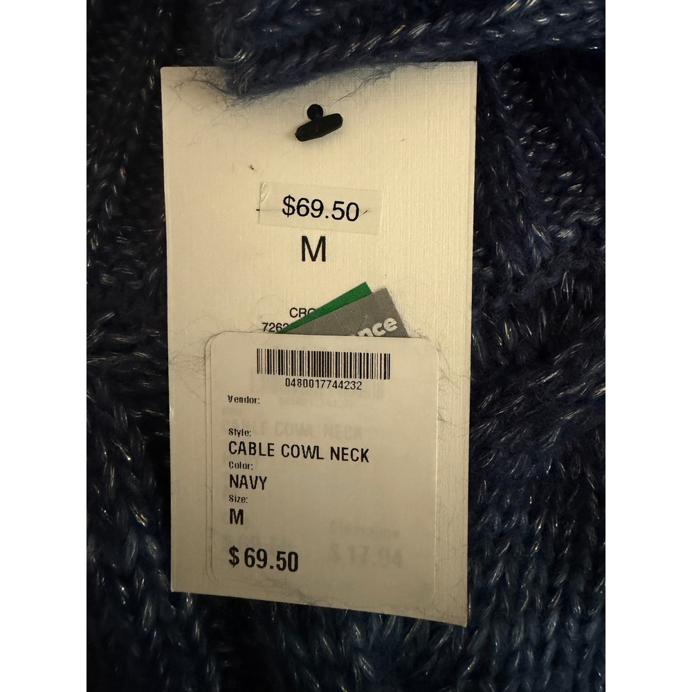 Crown & Ivy Womens Navy Blue Cable Cowl Neck Metallic Sparkle Sweater Size M NEW - Picture 4 of 6